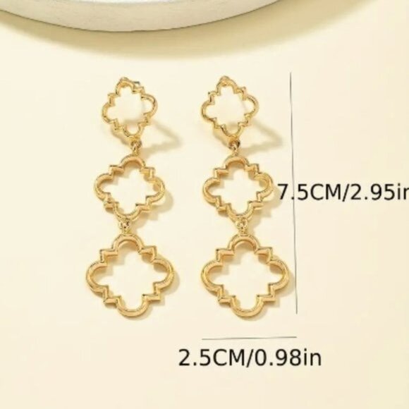 18k Gold Plated Geometric Drop Earrings - Picture 4 of 4